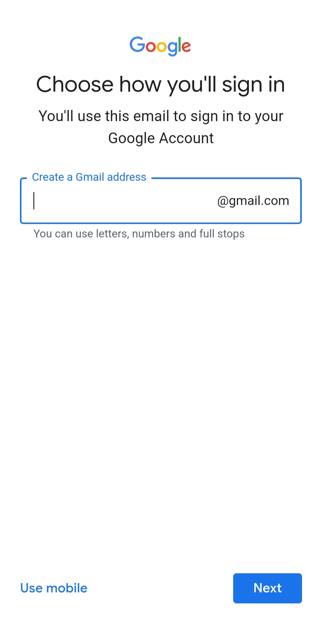 step 5 : create a Gmail address बनाना होता है 
Gmail Account कैसे बनाये आसान स्टेप मैं सीखे